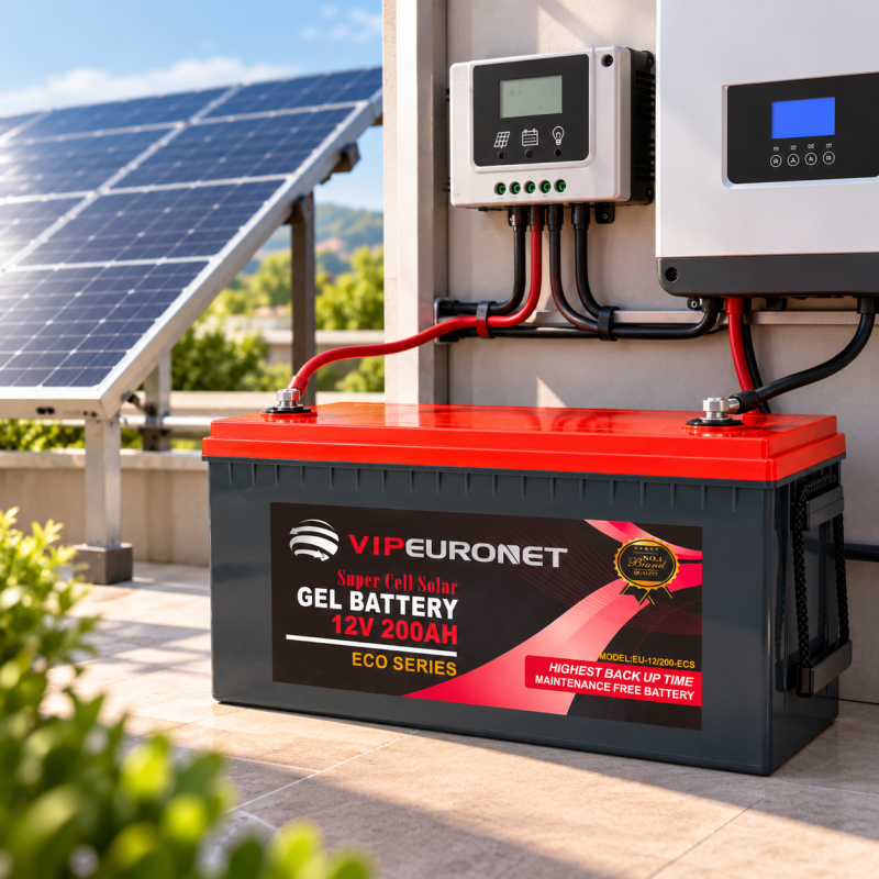 Акумулятор VIPEURONET 12V 200Ah ECO Series / Гелевий акумулятор для сонячних енергосистем, систем резервного живлення