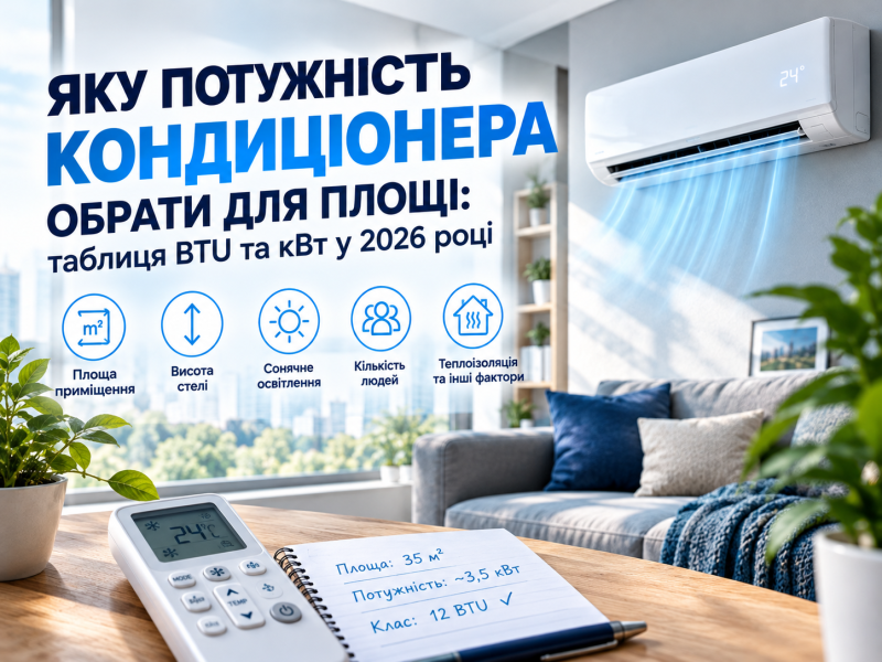 Яку потужність кондиціонера обрати для площі: таблиця BTU та кВт у 2026 році