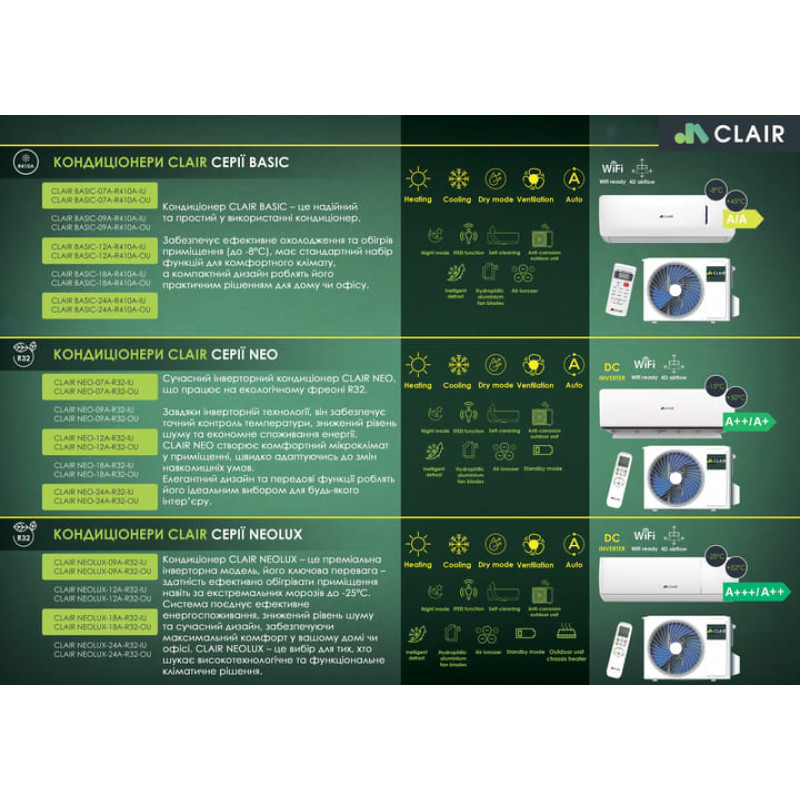 Кондиціонер CLAIR BASIC-24A-R410 (Basic)