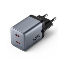 Зарядний пристрій Vention 2xUSB-C PD45W GaN transparent gray (FCFH0-EU)